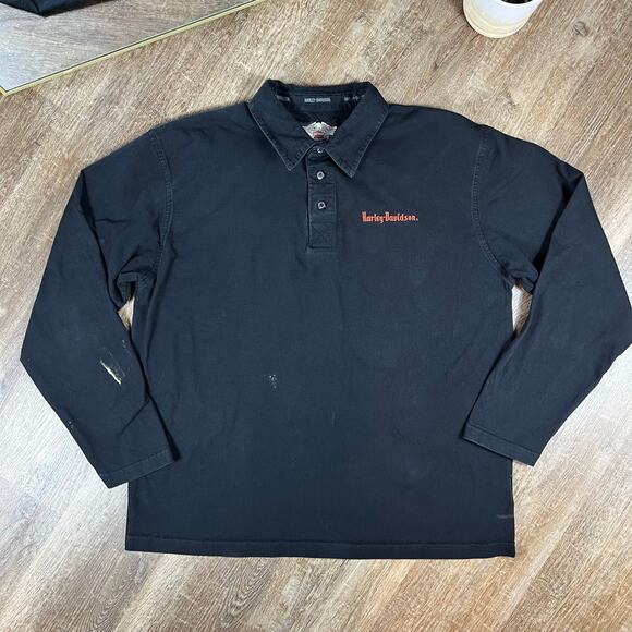 Harley Davidson Y2K Long Sleeve T Shirt Black and Orange Embroidered - Picture 2 of 8
